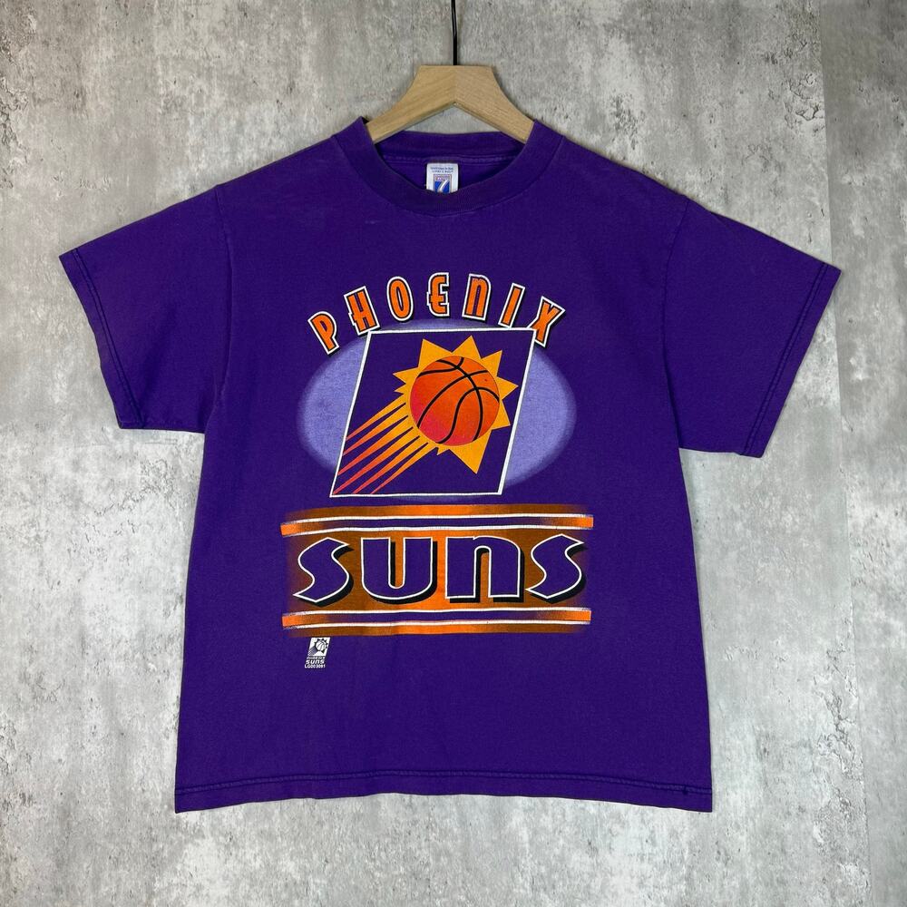 90s Mens Single Stitch Pheonix Suns Logo 7 Purple NBA Tee X-S